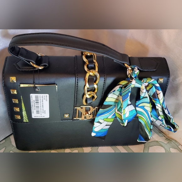 Badgley Mischka Black Vegan Leather Handbag With BM Card Holder. - Picture 12 of 12